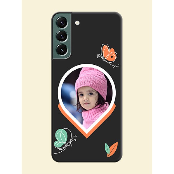 Upload Pic With Simple Butterly Design On Space Black Personalized Soft Matte Phone Covers -Samsung Galaxy S22 Plus 5G Upload Pic With Simple Butterly Design On Space Black Personalized Soft Matte Phone Covers -Samsung Galaxy S22 Plus 5G