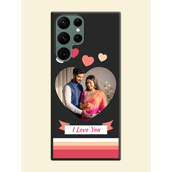 Love Shaped Photo with Colorful Stripes on Personalised Space Black Soft Matte Cases - Galaxy S22 Ultra 5G