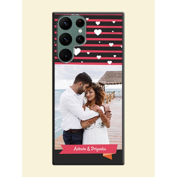 White Color Love Symbols with Pink Lines Pattern on Space Black Custom Soft Matte Phone Cases - Galaxy S22 Ultra 5G White Color Love Symbols with Pink Lines Pattern on Space Black Custom Soft Matte Phone Cases - Galaxy S22 Ultra 5G