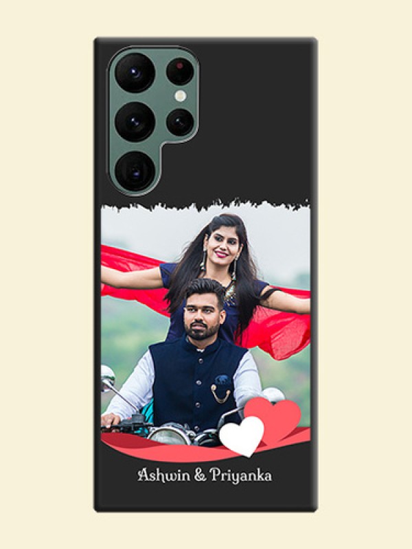 Pin Color Love Shaped Ribbon Design with Text on Space Black Custom Soft Matte Phone Back Cover - Galaxy S22 Ultra 5G