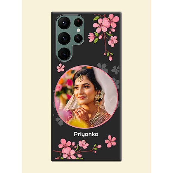 Round Image with Pink Color Floral Design on Photo on Space Black Soft Matte Back Cover - Galaxy S22 Ultra 5G Round Image with Pink Color Floral Design on Photo on Space Black Soft Matte Back Cover - Galaxy S22 Ultra 5G