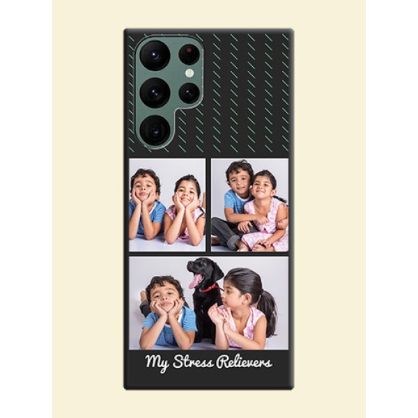 Cross Dotted Pattern with 2 Image Holder on Personalised Space Black Soft Matte Cases - Galaxy S22 Ultra 5G Cross Dotted Pattern with 2 Image Holder on Personalised Space Black Soft Matte Cases - Galaxy S22 Ultra 5G