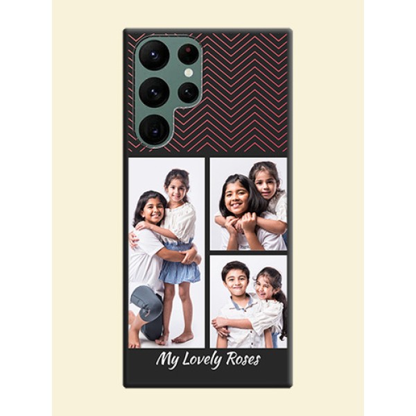 Wave Pattern with 3 Image Holder on Space Black Custom Soft Matte Back Cover - Galaxy S22 Ultra 5G Wave Pattern with 3 Image Holder on Space Black Custom Soft Matte Back Cover - Galaxy S22 Ultra 5G