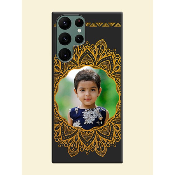 Round Image with Floral Design on Photo on Space Black Soft Matte Mobile Cover - Galaxy S22 Ultra 5G Round Image with Floral Design on Photo on Space Black Soft Matte Mobile Cover - Galaxy S22 Ultra 5G