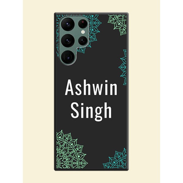 Your Name with Floral Design on Space Black Custom Soft Matte Back Cover - Galaxy S22 Ultra 5G