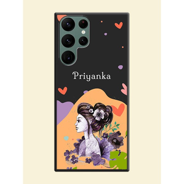 Namecase For Her With Fancy Lady Image On Space Black Personalized Soft Matte Phone Covers -Samsung Galaxy S22 Ultra 5G