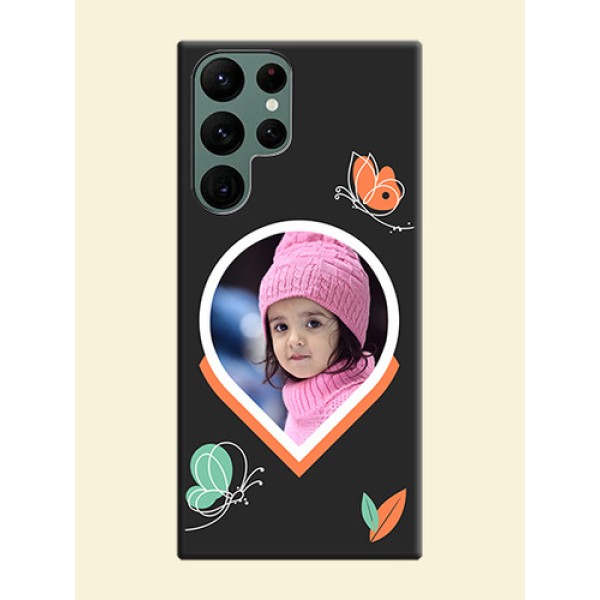 Upload Pic With Simple Butterly Design On Space Black Personalized Soft Matte Phone Covers -Samsung Galaxy S22 Ultra 5G Upload Pic With Simple Butterly Design On Space Black Personalized Soft Matte Phone Covers -Samsung Galaxy S22 Ultra 5G