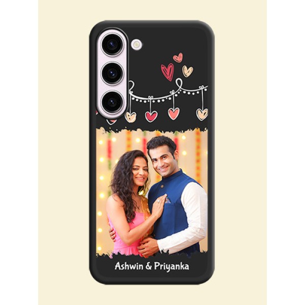 Pink Love Hangings with Name on Space Black Custom Soft Matte Phone Cases - Samsung Galaxy S23 5G Pink Love Hangings with Name on Space Black Custom Soft Matte Phone Cases - Samsung Galaxy S23 5G