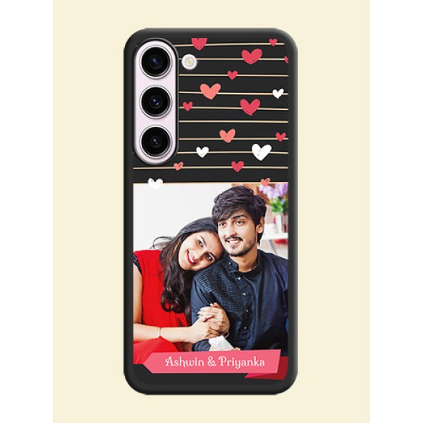 Love Pattern with Name on Pink Ribbon  on Photo on Space Black Soft Matte Back Cover - Samsung Galaxy S23 5G