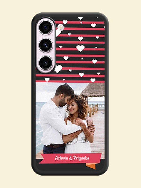 White Color Love Symbols with Pink Lines Pattern on Space Black Custom Soft Matte Phone Cases - Samsung Galaxy S23 5G
