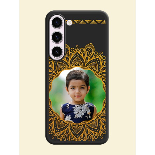 Round Image with Floral Design on Photo on Space Black Soft Matte Mobile Cover - Samsung Galaxy S23 5G Round Image with Floral Design on Photo on Space Black Soft Matte Mobile Cover - Samsung Galaxy S23 5G