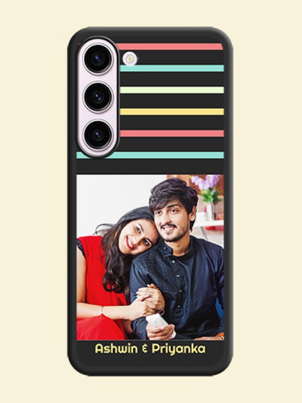 Color Stripes with Photo and Text on Photo on Space Black Soft Matte Mobile Case - Samsung Galaxy S23 5G