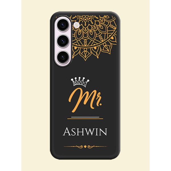 Mr Name with Floral Design on Personalised Space Black Soft Matte Cases - Samsung Galaxy S23 5G Mr Name with Floral Design on Personalised Space Black Soft Matte Cases - Samsung Galaxy S23 5G