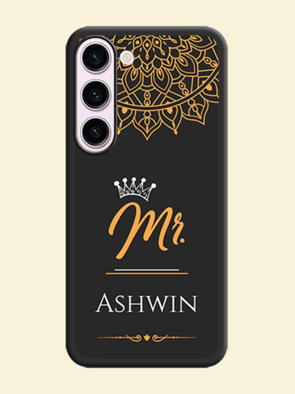 Mr Name with Floral Design  on Personalised Space Black Soft Matte Cases - Samsung Galaxy S23 5G