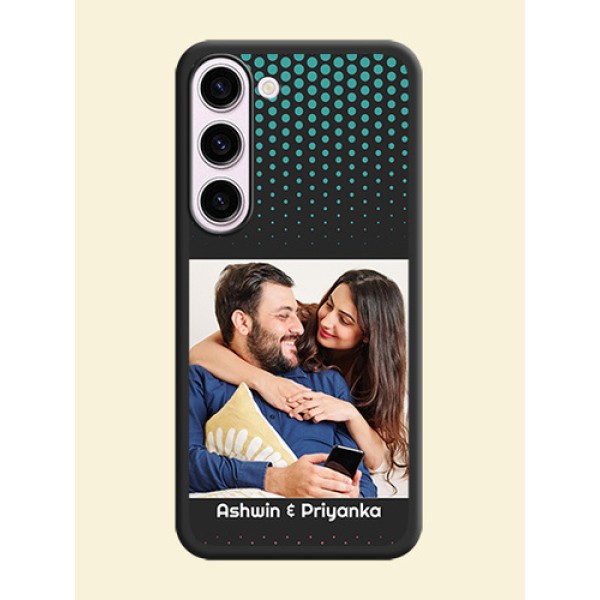 Faded Dots with Grunge Photo Frame and Text on Space Black Custom Soft Matte Phone Cases - Samsung Galaxy S23 5G Faded Dots with Grunge Photo Frame and Text on Space Black Custom Soft Matte Phone Cases - Samsung Galaxy S23 5G