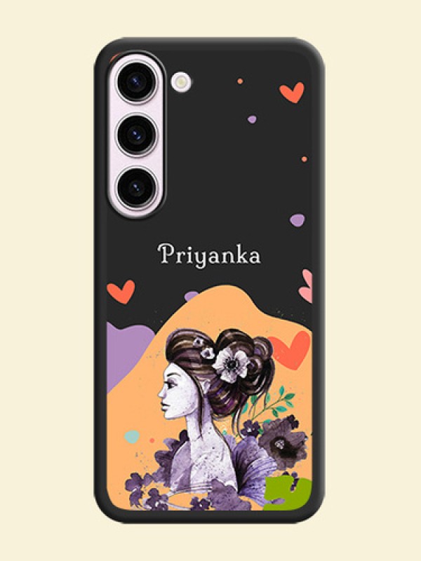 Namecase For Her With Fancy Lady Image On Space Black Personalized Soft Matte Phone Covers -Samsung Galaxy S23 5G