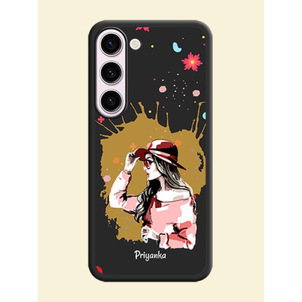 Mordern Lady With Color Splash Background With Custom Text On Space Black Personalized Soft Matte Phone Covers -Samsung Galaxy S23 5G