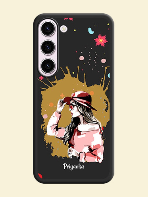 Mordern Lady With Color Splash Background With Custom Text On Space Black Personalized Soft Matte Phone Covers -Samsung Galaxy S23 5G