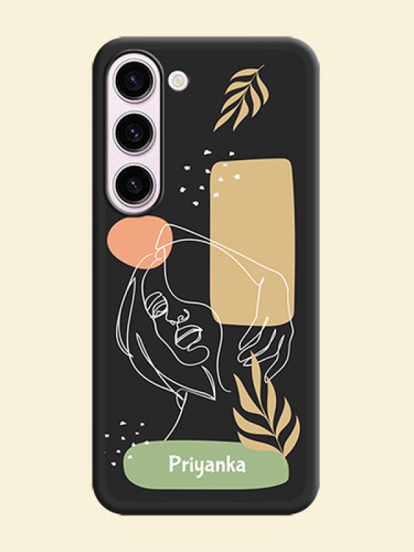Custom Text With Line Art Of Women & Leaves Design On Space Black Personalized Soft Matte Phone Covers -Samsung Galaxy S23 5G