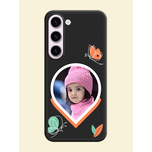 Upload Pic With Simple Butterly Design On Space Black Personalized Soft Matte Phone Covers -Samsung Galaxy S23 5G Upload Pic With Simple Butterly Design On Space Black Personalized Soft Matte Phone Covers -Samsung Galaxy S23 5G