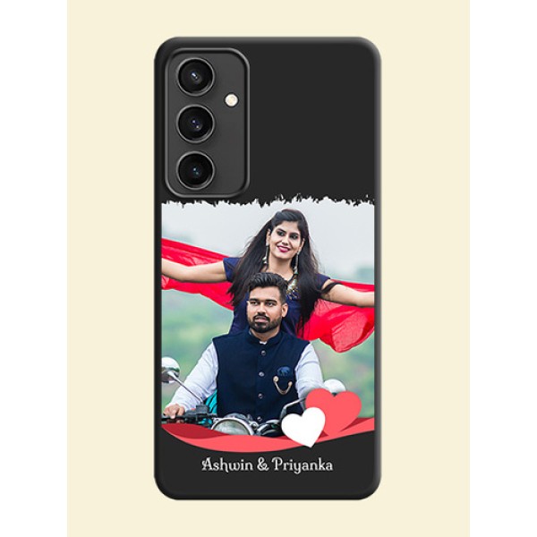 Pink Color Love Shaped Ribbon Design with Text on Space Black Custom Soft Matte Phone Back Cover - Galaxy S23 FE 5G