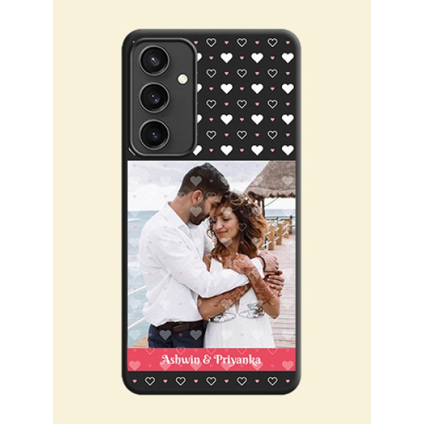 White Color Love Symbols with Text Design - Photo on Space Black Soft Matte Phone Cover - Galaxy S23 FE 5G