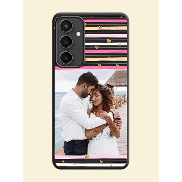 Multicolor Lines and Golden Love Symbols Design - Photo on Space Black Soft Matte Mobile Cover - Galaxy S23 FE 5G