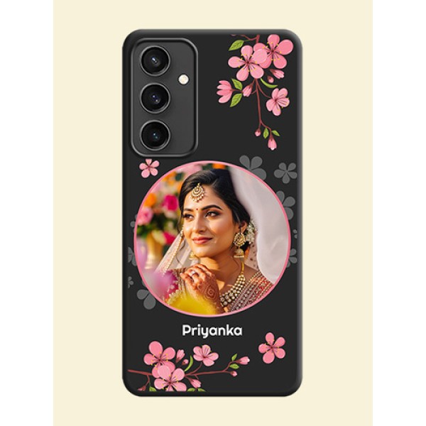 Round Image with Pink Color Floral Design - Photo on Space Black Soft Matte Back Cover - Galaxy S23 FE 5G Round Image with Pink Color Floral Design - Photo on Space Black Soft Matte Back Cover - Galaxy S23 FE 5G