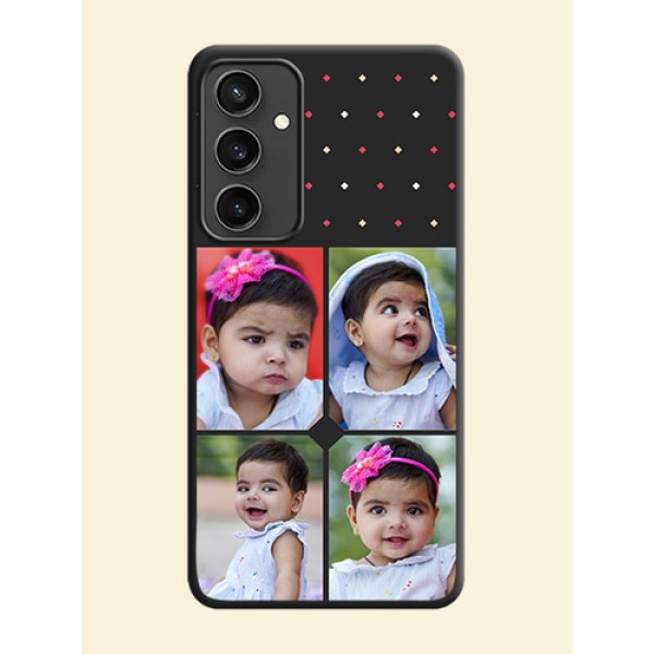 Multicolor Dotted Pattern with 4 Image Holder on Space Black Custom Soft Matte Phone Cases - Galaxy S23 FE 5G Multicolor Dotted Pattern with 4 Image Holder on Space Black Custom Soft Matte Phone Cases - Galaxy S23 FE 5G