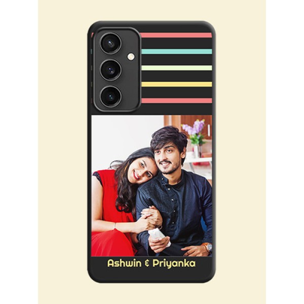 Color Stripes with Photo and Text - Photo on Space Black Soft Matte Mobile Case - Galaxy S23 FE 5G Color Stripes with Photo and Text - Photo on Space Black Soft Matte Mobile Case - Galaxy S23 FE 5G