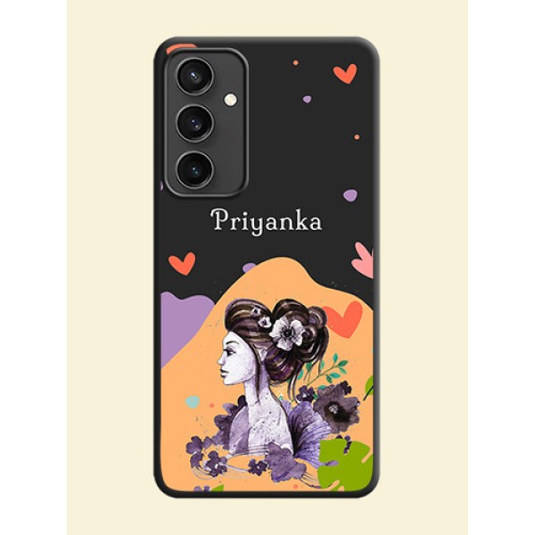 Namecase For Her With Fancy Lady Image On Space Black Personalized Soft Matte Phone Covers - Galaxy S23 FE 5G Namecase For Her With Fancy Lady Image On Space Black Personalized Soft Matte Phone Covers - Galaxy S23 FE 5G