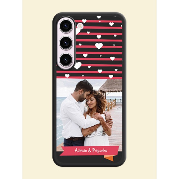 White Color Love Symbols with Pink Lines Pattern on Space Black Custom Soft Matte Phone Cases - Samsung Galaxy S23 Plus 5G White Color Love Symbols with Pink Lines Pattern on Space Black Custom Soft Matte Phone Cases - Samsung Galaxy S23 Plus 5G