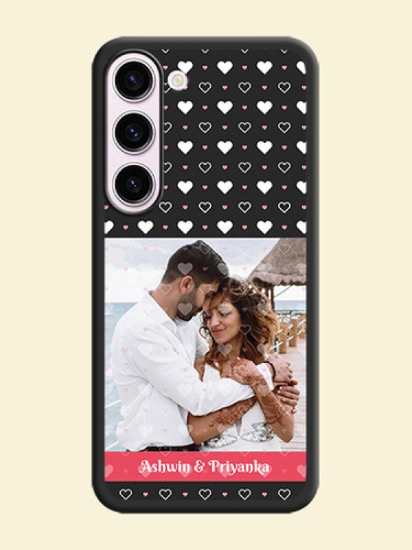 White Color Love Symbols with Text Design on Photo on Space Black Soft Matte Phone Cover - Samsung Galaxy S23 Plus 5G