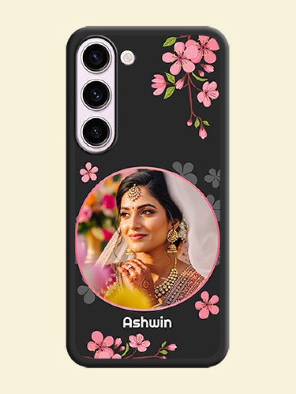 Round Image with Pink Color Floral Design on Photo on Space Black Soft Matte Back Cover - Samsung Galaxy S23 Plus 5G