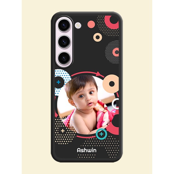 Multicoloured Round Image on Personalised Space Black Soft Matte Cases - Samsung Galaxy S23 Plus 5G Multicoloured Round Image on Personalised Space Black Soft Matte Cases - Samsung Galaxy S23 Plus 5G