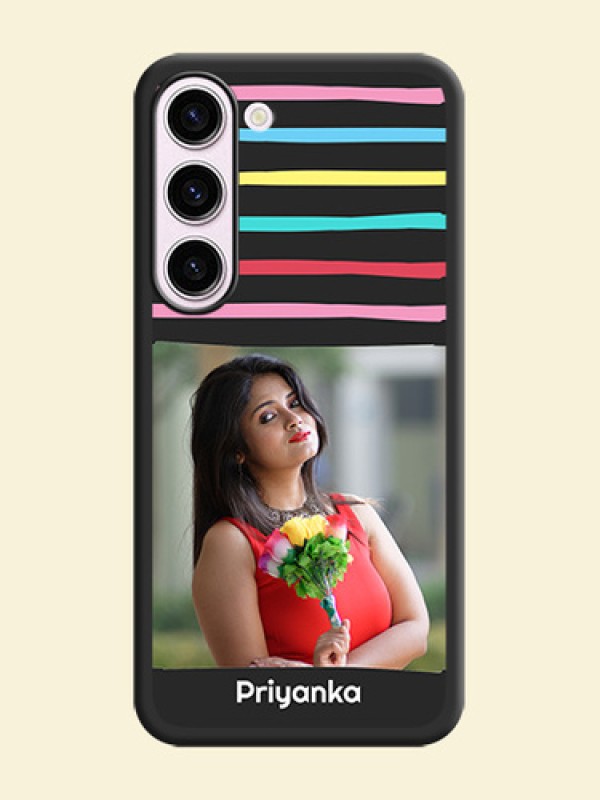 Multicolor Lines with Image on Space Black Personalized Soft Matte Phone Covers - Samsung Galaxy S23 Plus 5G