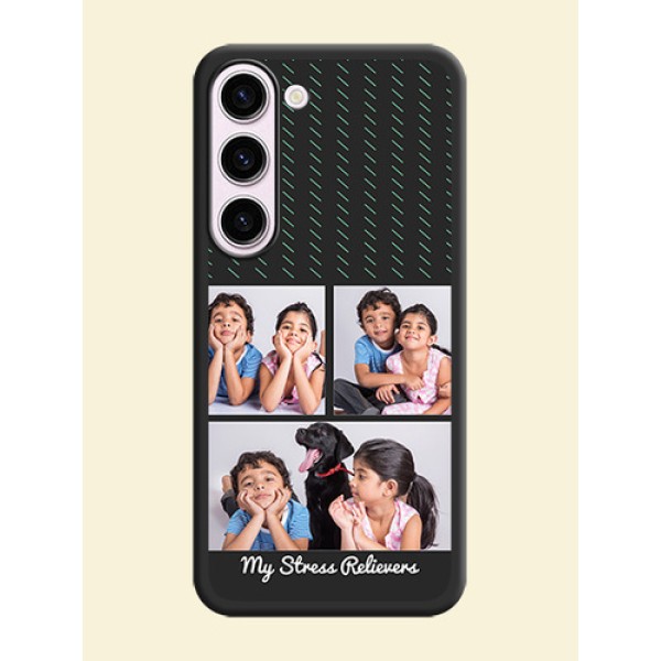Cross Dotted Pattern with 2 Image Holder on Personalised Space Black Soft Matte Cases - Samsung Galaxy S23 Plus 5G Cross Dotted Pattern with 2 Image Holder on Personalised Space Black Soft Matte Cases - Samsung Galaxy S23 Plus 5G