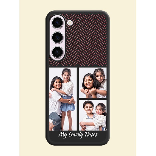Wave Pattern with 3 Image Holder on Space Black Custom Soft Matte Back Cover - Samsung Galaxy S23 Plus 5G Wave Pattern with 3 Image Holder on Space Black Custom Soft Matte Back Cover - Samsung Galaxy S23 Plus 5G