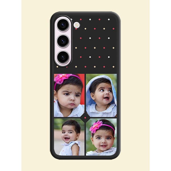 Multicolor Dotted Pattern with 4 Image Holder on Space Black Custom Soft Matte Phone Cases - Samsung Galaxy S23 Plus 5G Multicolor Dotted Pattern with 4 Image Holder on Space Black Custom Soft Matte Phone Cases - Samsung Galaxy S23 Plus 5G