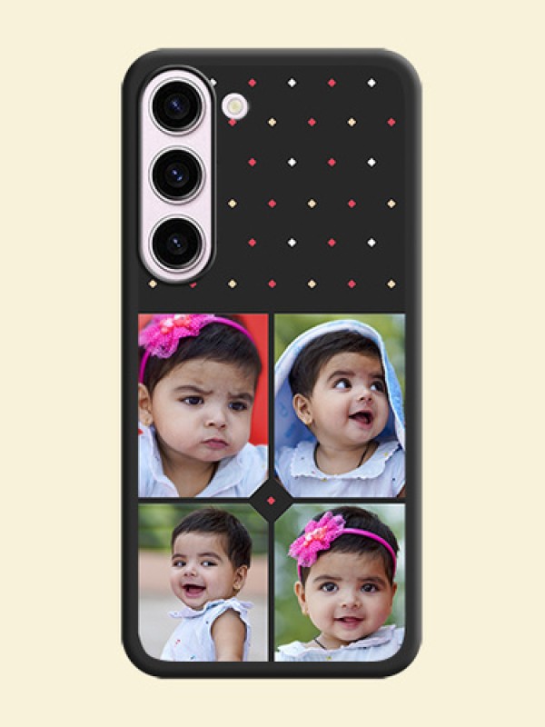 Multicolor Dotted Pattern with 4 Image Holder on Space Black Custom Soft Matte Phone Cases - Samsung Galaxy S23 Plus 5G