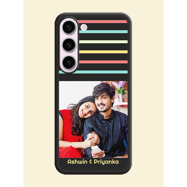 Color Stripes with Photo and Text on Photo on Space Black Soft Matte Mobile Case - Samsung Galaxy S23 Plus 5G Color Stripes with Photo and Text on Photo on Space Black Soft Matte Mobile Case - Samsung Galaxy S23 Plus 5G