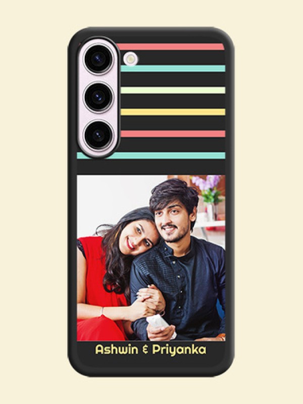 Color Stripes with Photo and Text on Photo on Space Black Soft Matte Mobile Case - Samsung Galaxy S23 Plus 5G