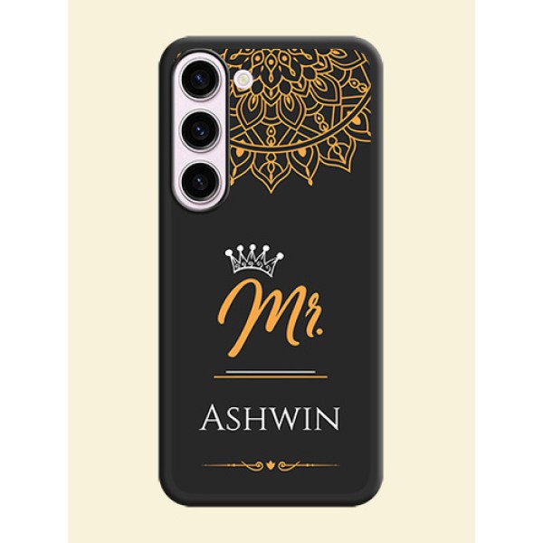 Mr Name with Floral Design on Personalised Space Black Soft Matte Cases - Samsung Galaxy S23 Plus 5G Mr Name with Floral Design on Personalised Space Black Soft Matte Cases - Samsung Galaxy S23 Plus 5G