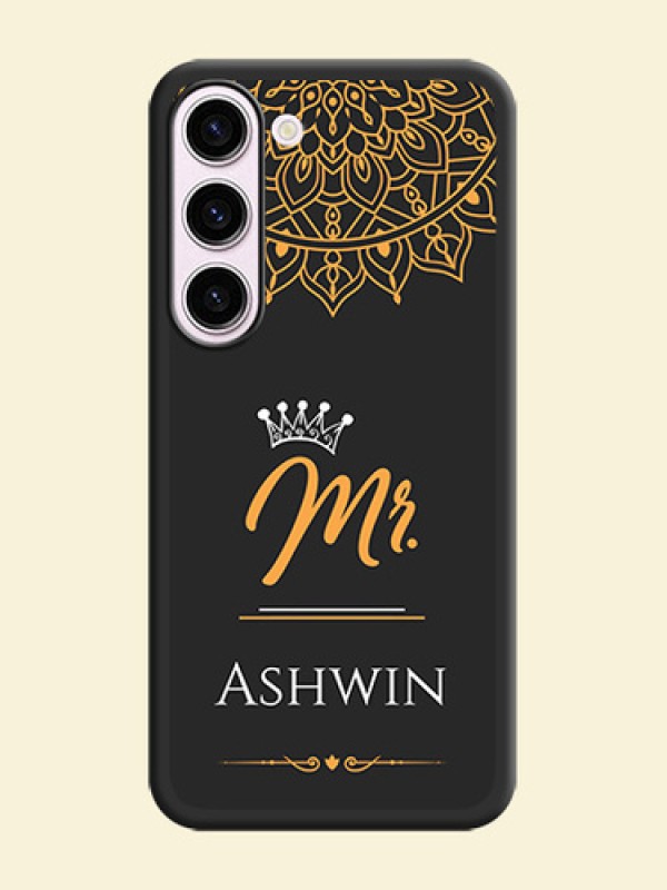 Mr Name with Floral Design  on Personalised Space Black Soft Matte Cases - Samsung Galaxy S23 Plus 5G