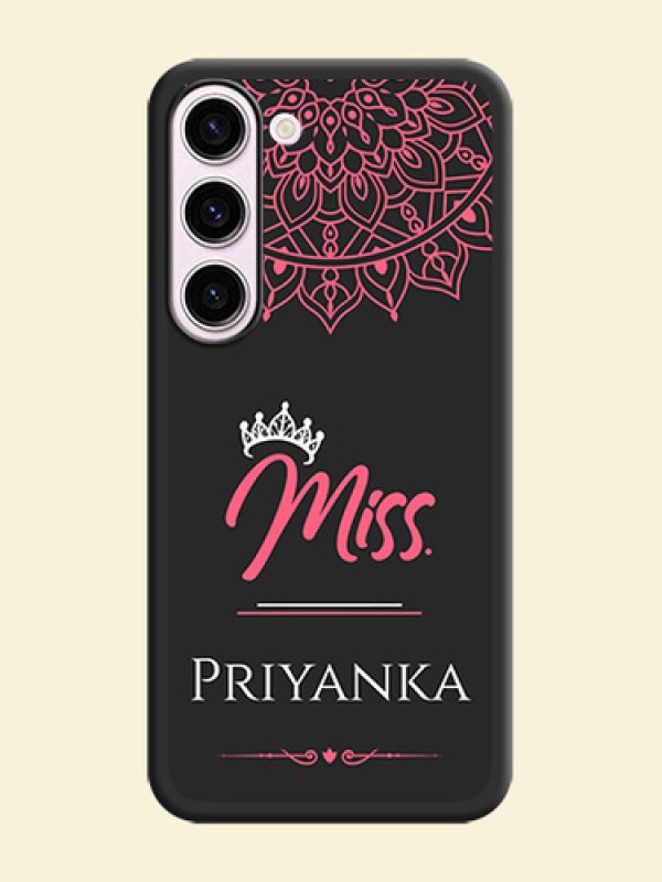 Mrs Name with Floral Design on Space Black Personalized Soft Matte Phone Covers - Samsung Galaxy S23 Plus 5G
