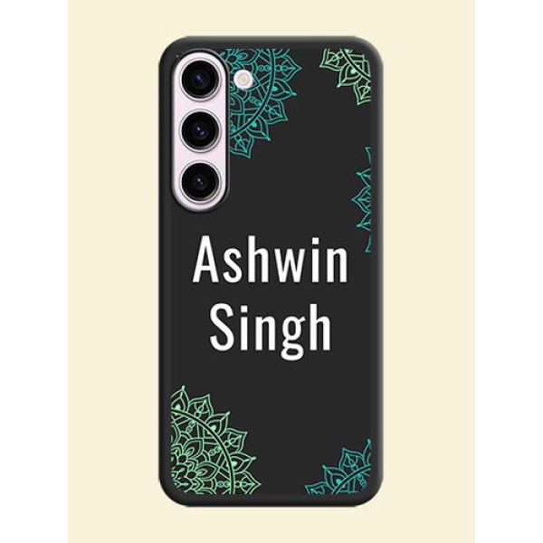 Your Name with Floral Design on Space Black Custom Soft Matte Back Cover - Samsung Galaxy S23 Plus 5G Your Name with Floral Design on Space Black Custom Soft Matte Back Cover - Samsung Galaxy S23 Plus 5G