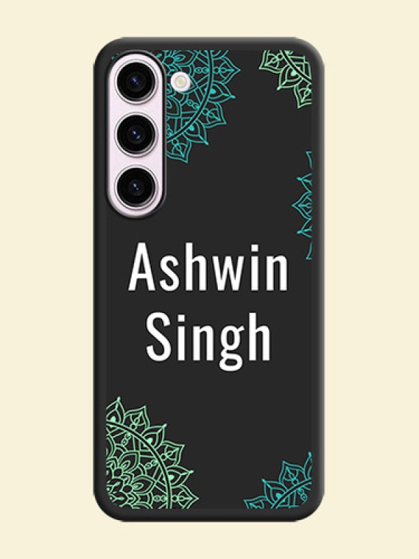 Your Name with Floral Design on Space Black Custom Soft Matte Back Cover - Samsung Galaxy S23 Plus 5G