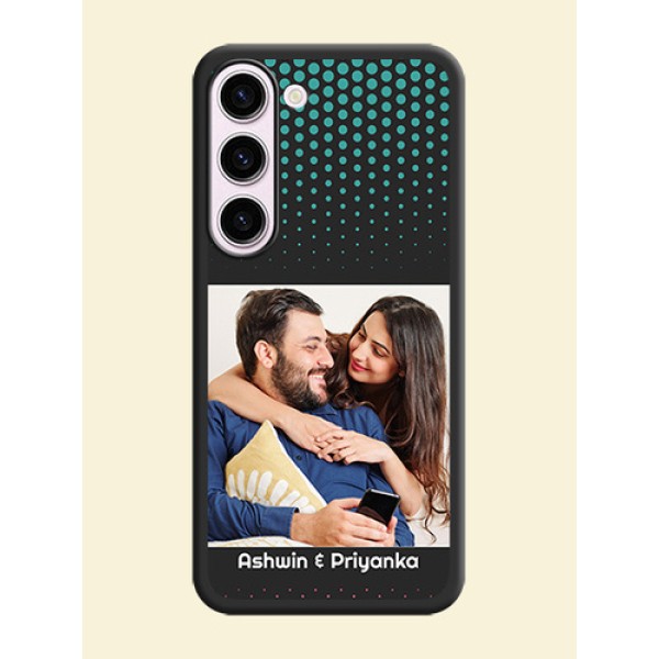 Faded Dots with Grunge Photo Frame and Text on Space Black Custom Soft Matte Phone Cases - Samsung Galaxy S23 Plus 5G Faded Dots with Grunge Photo Frame and Text on Space Black Custom Soft Matte Phone Cases - Samsung Galaxy S23 Plus 5G