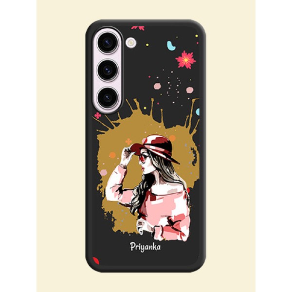 Mordern Lady With Color Splash Background With Custom Text On Space Black Personalized Soft Matte Phone Covers -Samsung Galaxy S23 Plus 5G