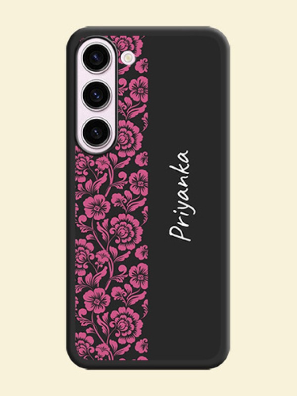 Pink Floral Pattern Design With Custom Text On Space Black Personalized Soft Matte Phone Covers -Samsung Galaxy S23 Plus 5G